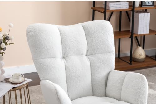Rocking Chair, Upholstered Teddy Fabric Glider Chairs, Lounge Accent Armchair...