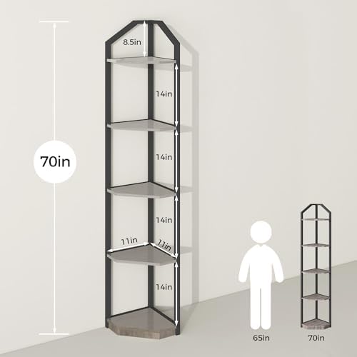 Fun Memories 5 Tier Corner Shelf, 70” Corner Shelf Stand, Corner Bookshelf Pl...