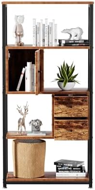 VECELO 5-Tier Bookshelf,Bookcase with Drawers and Cabinet,62"x 31"x...