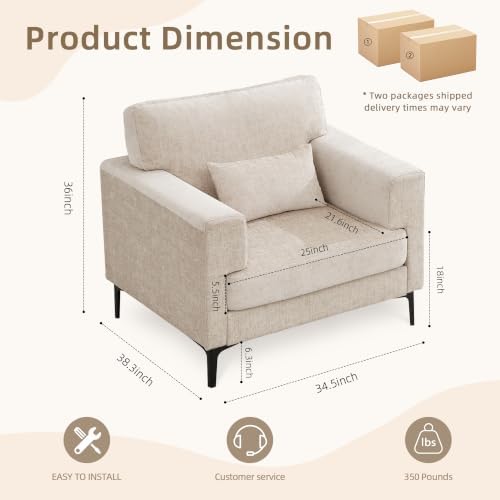 Oversized Accent Chair Armchair with Metal Legs | Comfy Chenille Arm Chairs a...