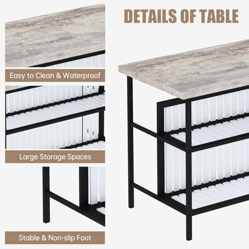 AWQM Kitchen Island with Seating & Storage, Bar Table and Chair Set, Grey