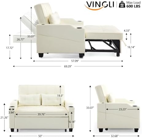 VINGLI Convertible Loveseat Sleeper Sofa Bed, Pullout Couch for Living Room |...