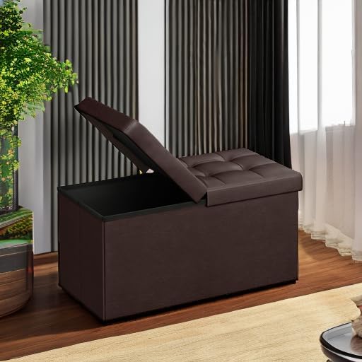 SONGMICS 30 Inches Folding Storage Ottoman Bench with Flipping Lid