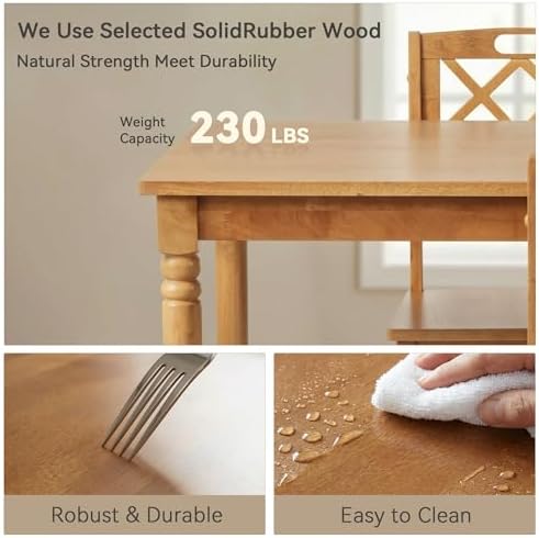 5-Piece Wood Dining Table Set for 4, Farmhouse Rectangular Kitchen Table