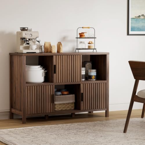EYYTHUNG Fluted Storage Organizer Bookshelves, Modern Cube Bookcase with 3 Op...