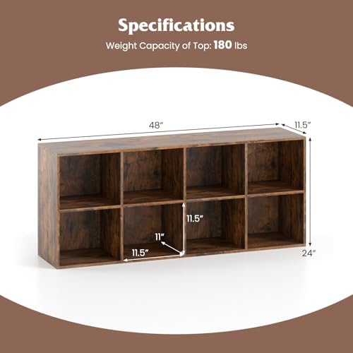 Tangkula 8-Cube Bookcase, Large Floor Standing Horizontal Bookshelf with 8 Op...