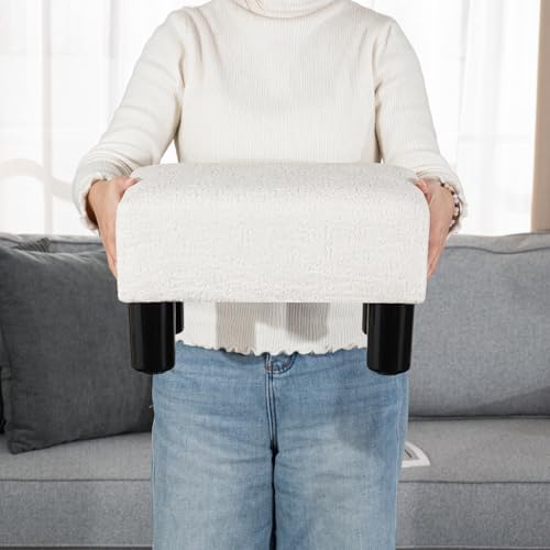 Adeco Boucle White Foot Stool with Legs, Small Footstool Ottoman, Fabric Seat...