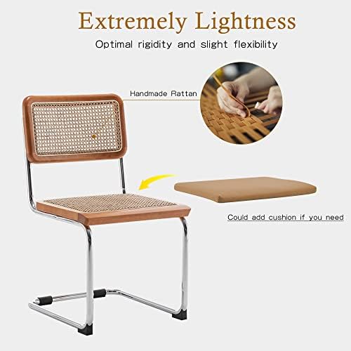 Dining Chairs Set of 2,Natural Rattan Seat Kitchen Accent Side Chair-Brown