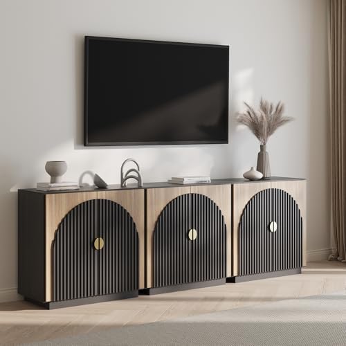 BELLEZE Set of 3 33" Stacked Sideboard Buffet Cabinet - Camel