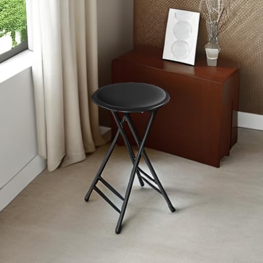 Lavish Home Folding Stool with Padded Backless Seat, Black, 24 Inch