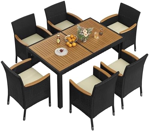 Yaheetech 7 Piece Patio Furniture Set, Outdoor Dining Acacia Wood Table Top
