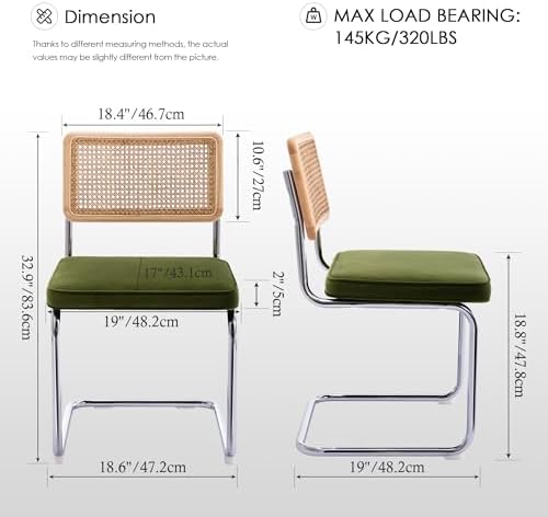 Zesthouse Natural Rattan Dining Chairs Set of 2, Modern Cesca Kitchen Chair