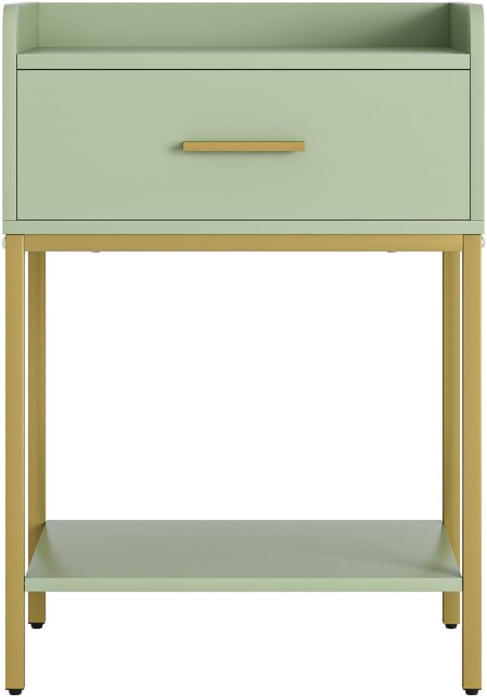 Nightstand,Modern Bedside Table Night Stand with Storage Drawer and Open Shel...