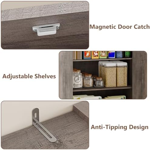 BORNOON Pantry Organizers and Storage Cabinet, 71” Barn Door White Kitchen Ca...