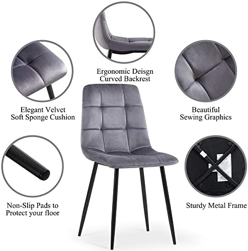 NORDICANA Grey Velvet Dining Chairs Set of 4, Upholstered Tufted Kitchen Chai...