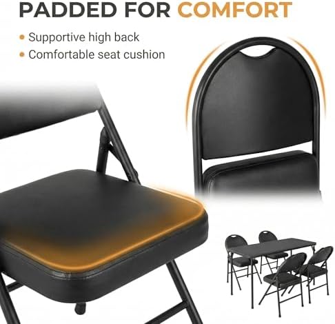 IDEALHOUSE 5 Piece Protable Folding Card Table and Chairs Set, Black
