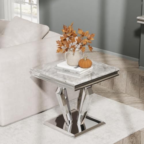 2 Piece Silver Living Room Table Set, Luxury Coffee Table Set | Gray Top, Sil...