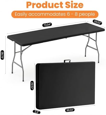 2 Pack Folding Table 6FT Heavy Duty Plastic Utility Table with Carrying Handl...