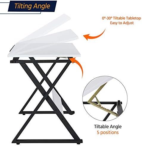 Yaheetech Height Adjustable Drafting Table, Tilting Art Desk, White