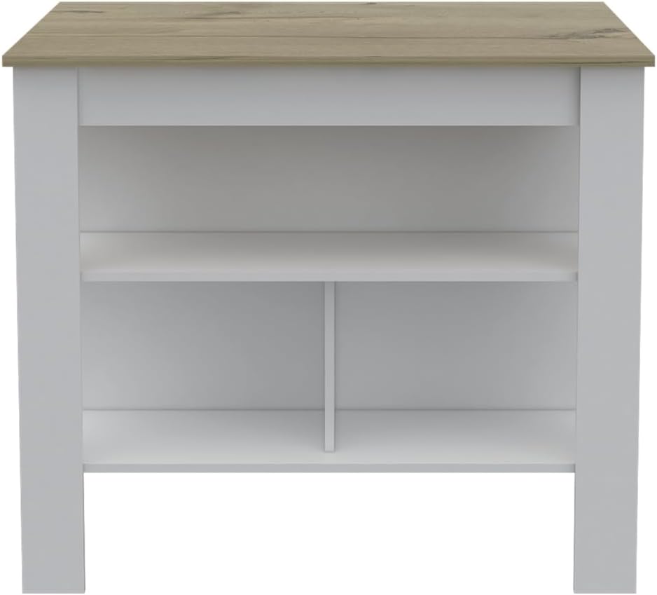 Kitchen Island with Three Storage Shelves and Four Legs | Tabletop with silve...