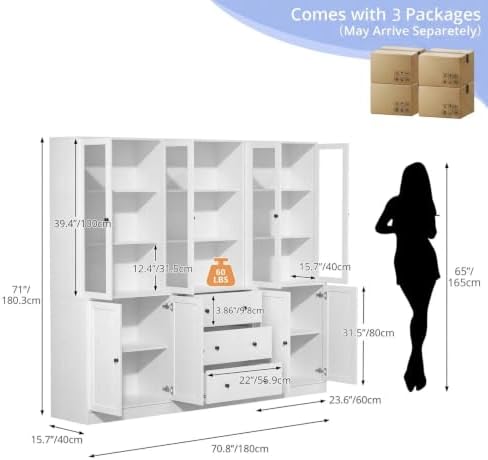 TUSY 71" H Bookshelf with Storage, 6-Tier Modern Bookshelves with 3 Larg...