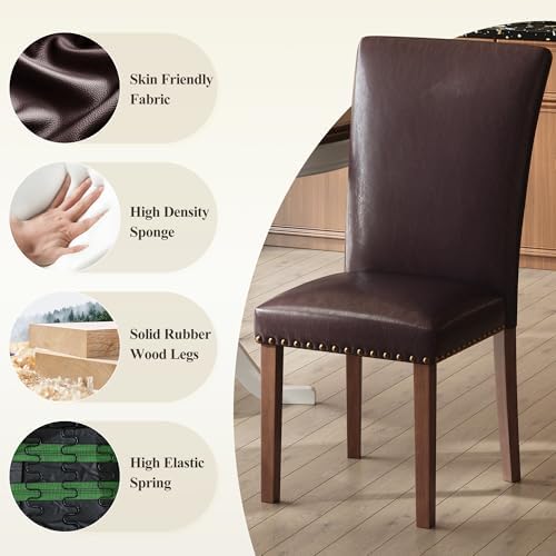 COLAMY High Back Upholstered Dining Chairs Set of 4, Dark Brown