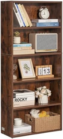 VEVOR 5 Tiers Narrow Bookshelf, 53 in Wooden Open Bookcase with Height-Adjust...