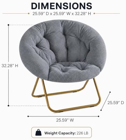 Simple Deluxe Cozy Chair, Faux Fur Saucer Chair for Bedroom, Comfy Foldable M...