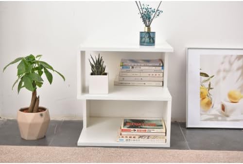 15.7" Modern White 2-Tier Side Table, Minimalist Engineered Wood End Tab...