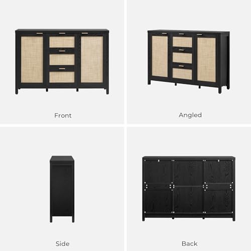 SICOTAS Sideboard Buffet Cabinet with 3 Drawers, Rattan Storage Cabinet
