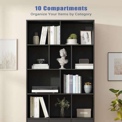 Housoul 71" Tall Bookshelf with 10 Cubes and 3 Doors, 4-Tier Bookshelf, ...