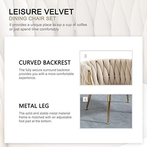 Nrizc Woven Dining Chairs Set of 6, Velvet Upholstered Dining Chairs with Gol...
