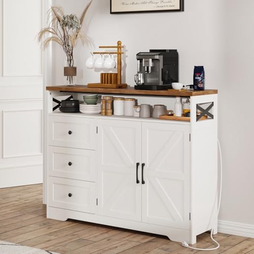 47" Antique White Storage Cabinet with Doors and Drawers, Farmhouse