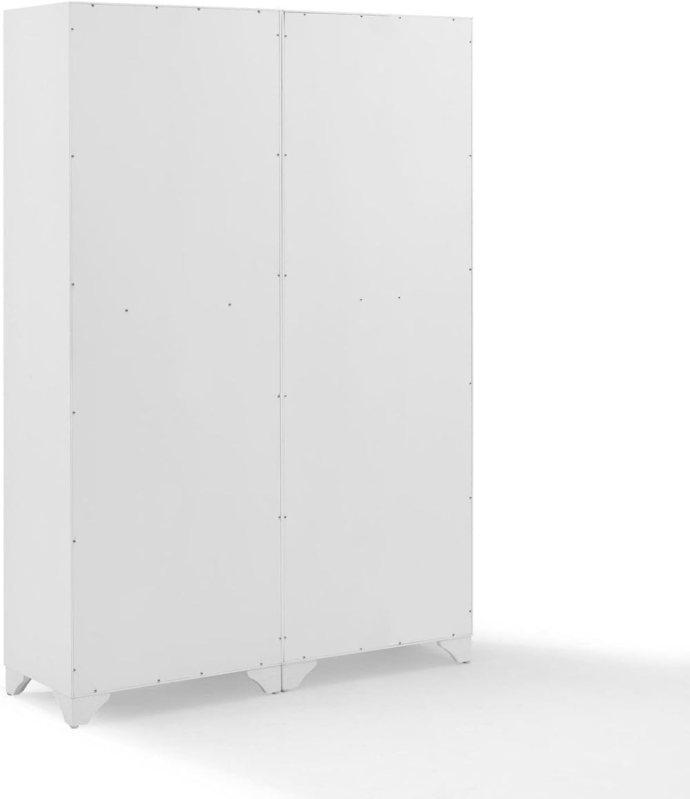 HomeStock 2-Piece Pantry Set - Distressed White Storage Cabinets - Adjustable...