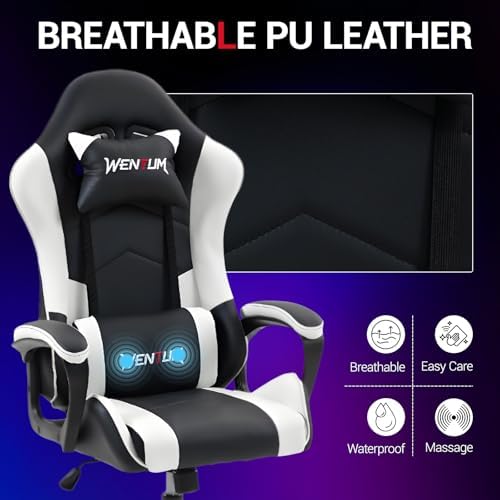 Gaming Chair PU Leather Massage PC Video Game Chair with Lumbar Support for M...