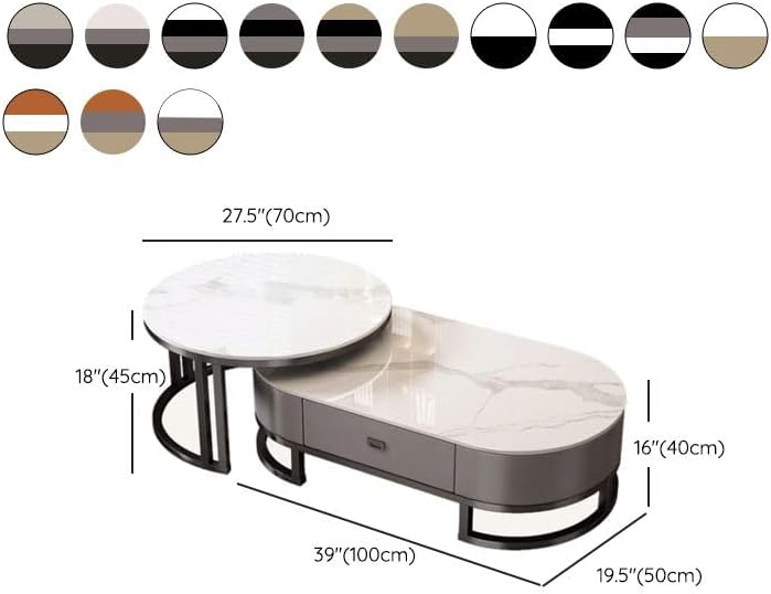 LAKIQ Oval Stone Nesting Coffee Table Set of 2 Living Room Center Table with ...