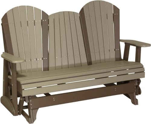 LuxCraft 5' Adirondack Glider with fold Down Console (Weatherwood on Ches...