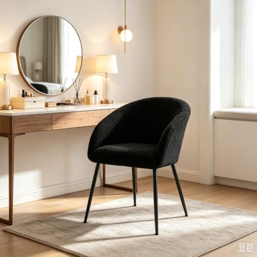 Modern Vanity Chair, Living Room Chair with Metal Legs,Teddy Fabric Dining Ch...