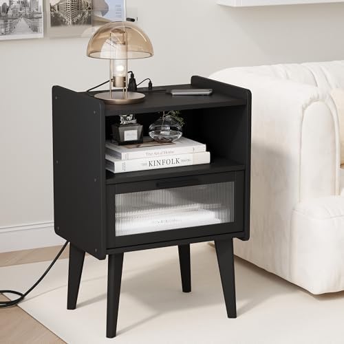 MMEOLUOOK Nightstand with Charging Station, Bedside Tables, End Table Side Ta...