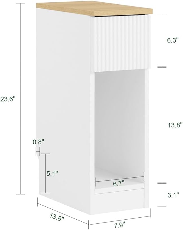 SoBuy Narrow Nightstand, Slim Bedside Tables with Drawers Suitable for Small ...