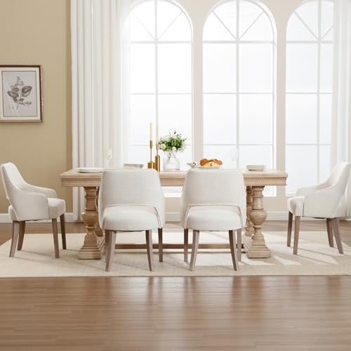 Dining Chairs Set of 6 Linen Upholstered Accent Kitchen Chair with Hollow Bac...