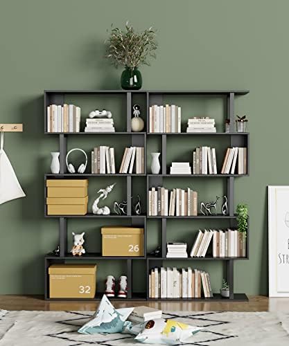 Gadroad 5-Tier Tall Bookshelf, S-Shaped Book Shelf Unit, Black