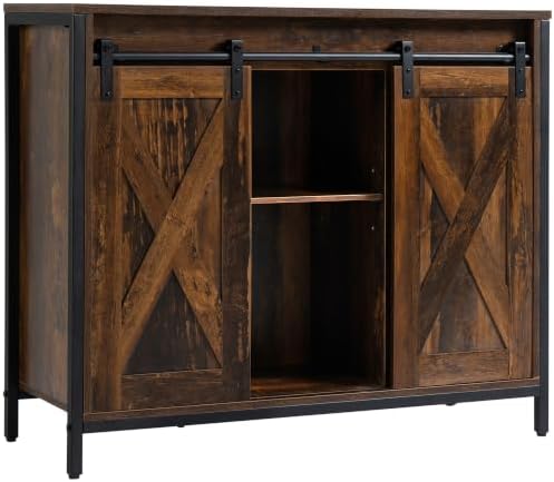 HOMCOM Industrial Buffet Cabinet, Sideboard, Coffee Bar Table with Sliding Ba...