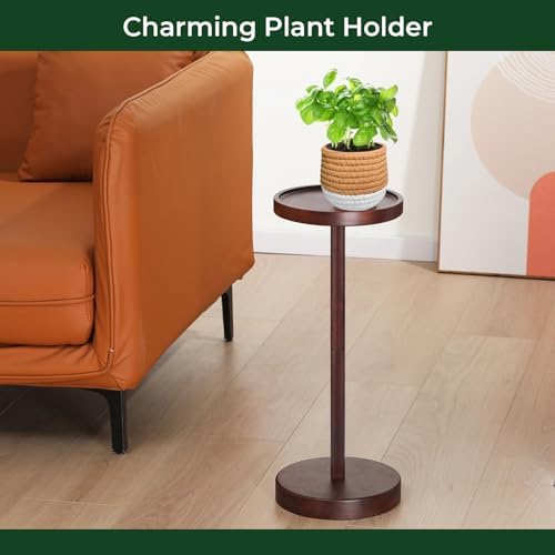 Solid Acacia Wood Pedestal End Table - Small Round
