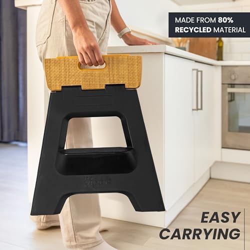Vigar Compact Folding Step Stool, 16 in 2 Step, Black Bamboo Print | 16 in Fo...