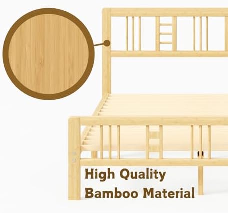 10 Inch Bamboo Queen Size Bed Frame with Headboard and Footboard