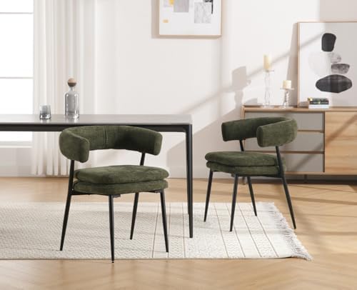 Shunzhi Upholstered Barrel Dining Chairs Set of 2, Olive Green Chenille