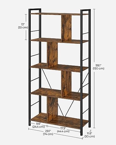VASAGLE Bookshelf, 5-Tier Bookcase with Open Compartments