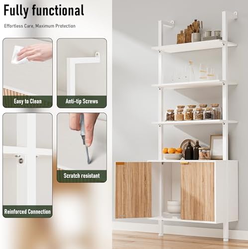 INNOD 74" Tall Bookshelf with Storage Cabinet, Modern Ladder Shelf with ...