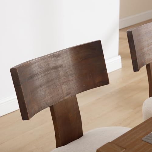 Farmhouse Dining Chairs Set of 6, Upholstered Dark Brown Wooden Chairs with T...